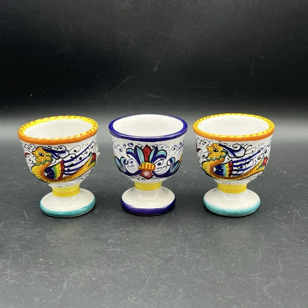 Raffaellesco Hand Painted Egg Cups Italy Deruta Dipinto A Nano Ceramic Set of 3
